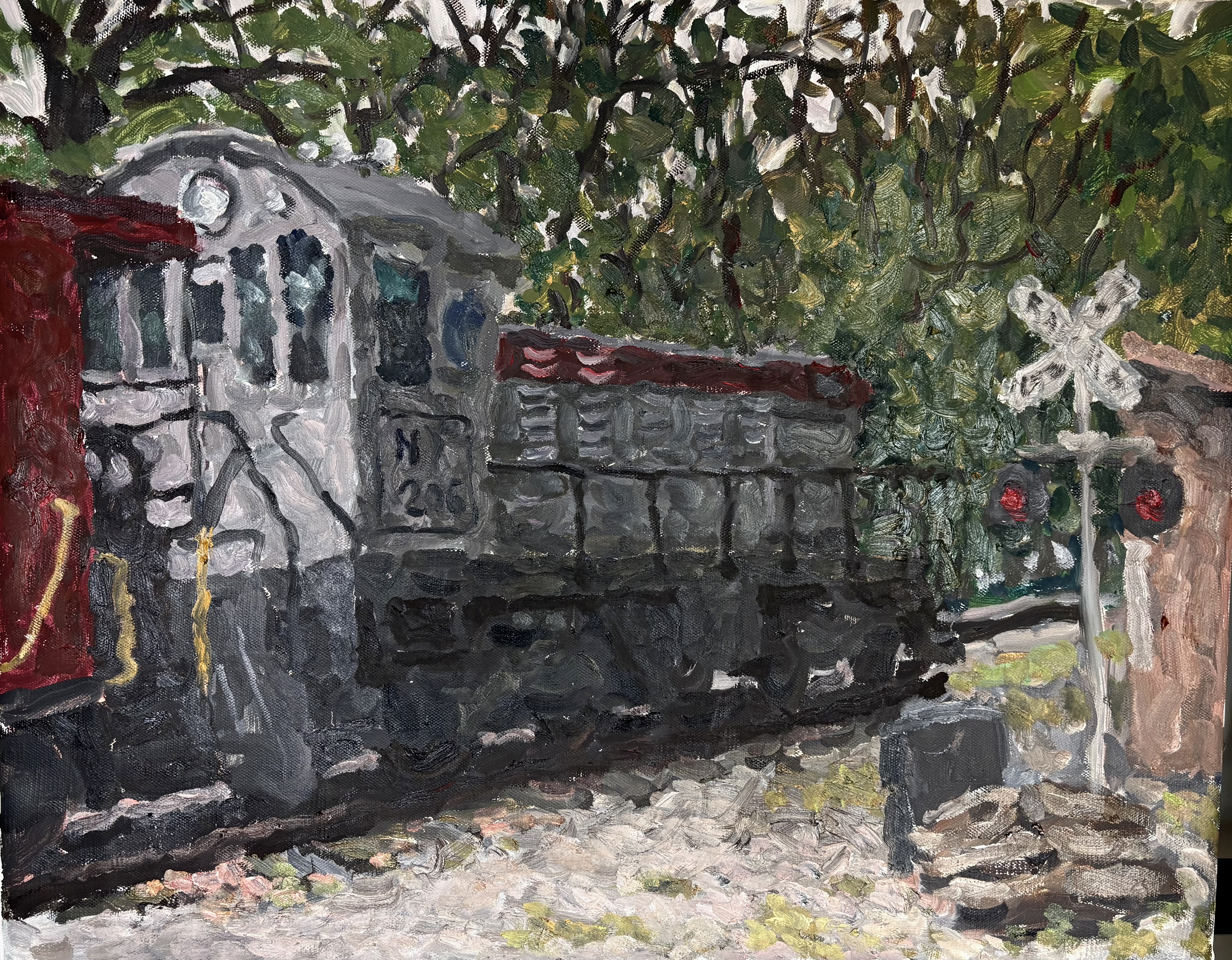 Oil painting of a locomotive and railcars by instructor Bin Yang 杨缤 - Binyang Fine Arts Studio